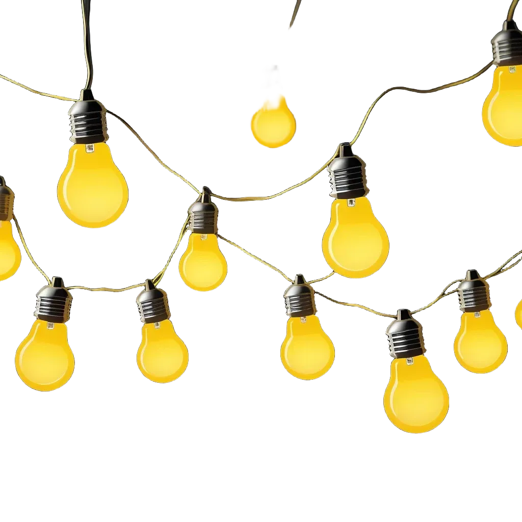 A series of yellow light bulbs in a row on a wall.