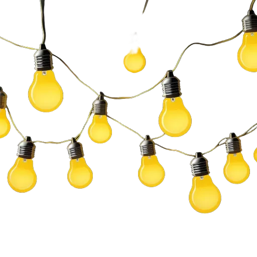 A series of yellow light bulbs in a row on a wall.