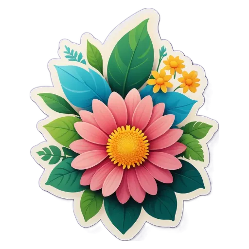A flower with green leaves and is part of a larger flower.