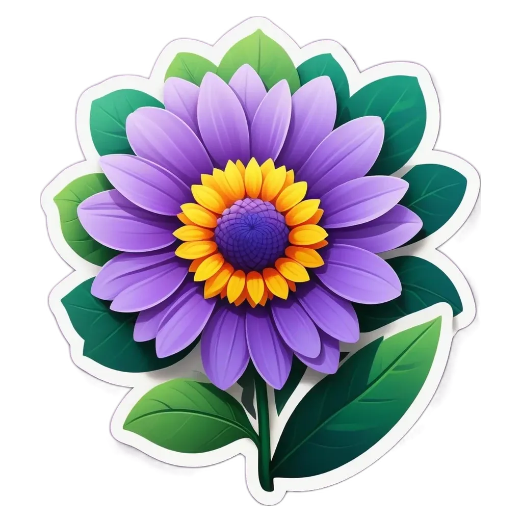 A sticker of a flower with yellow centers.