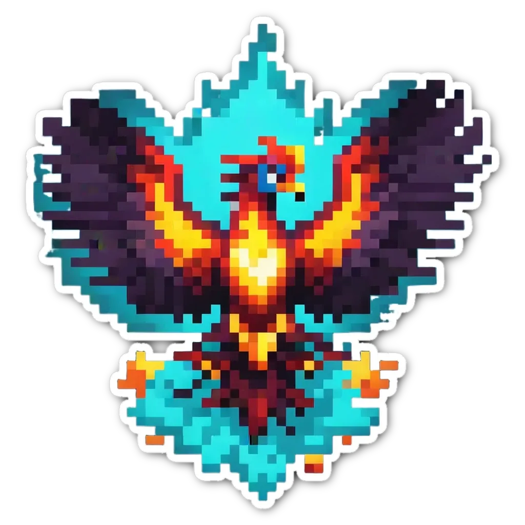 A pixelated drawing of a bird of fire.