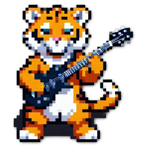A tiger with a guitar is shown.