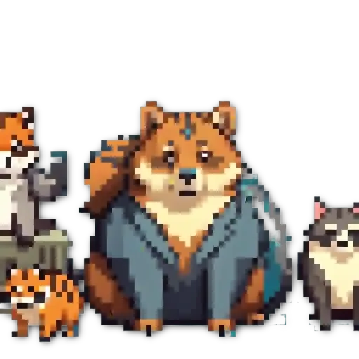 Three animal pixelated images are lined up on a black background.