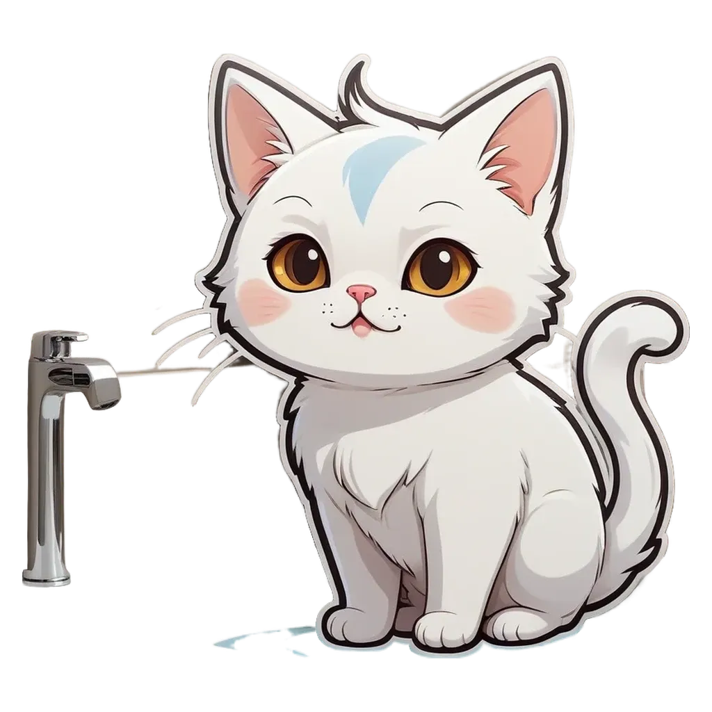A cartoon cat sitting on the bathroom floor next to a sink.