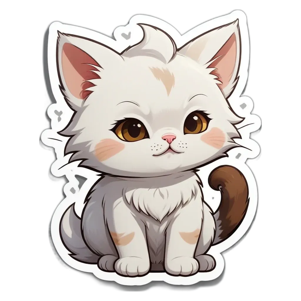 A cartoon white cat sitting on a black and white background.