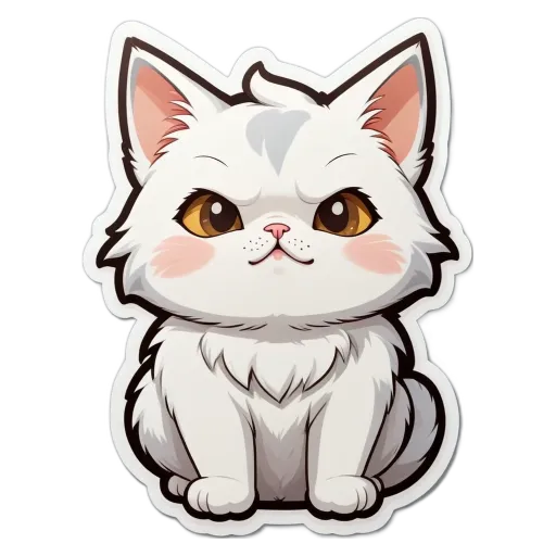 A white cat with yellow eyes and a pink nose.
