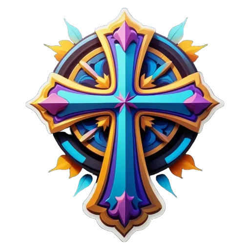 A colorful cross on a black background.