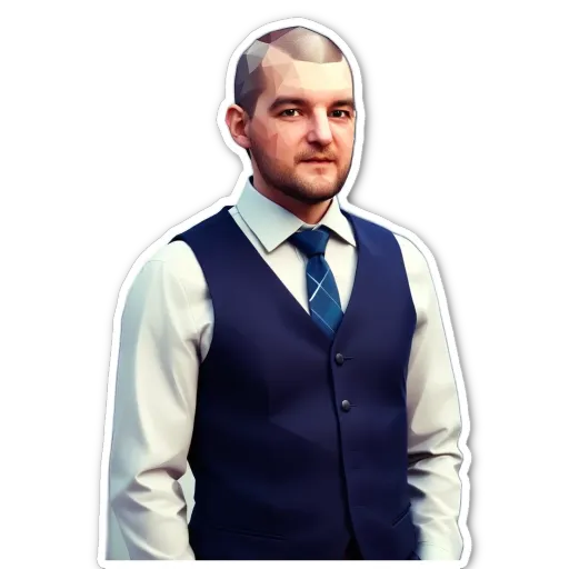 A man wearing a blue vest and tie.