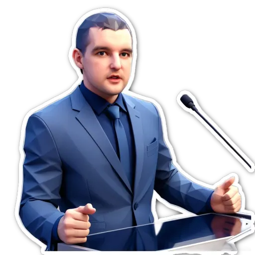 A sticker of a man giving a speech with a microphone.
