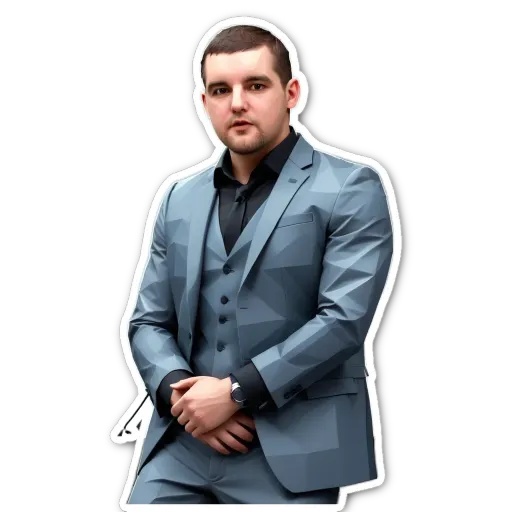 A geometric design of a man in a suit.