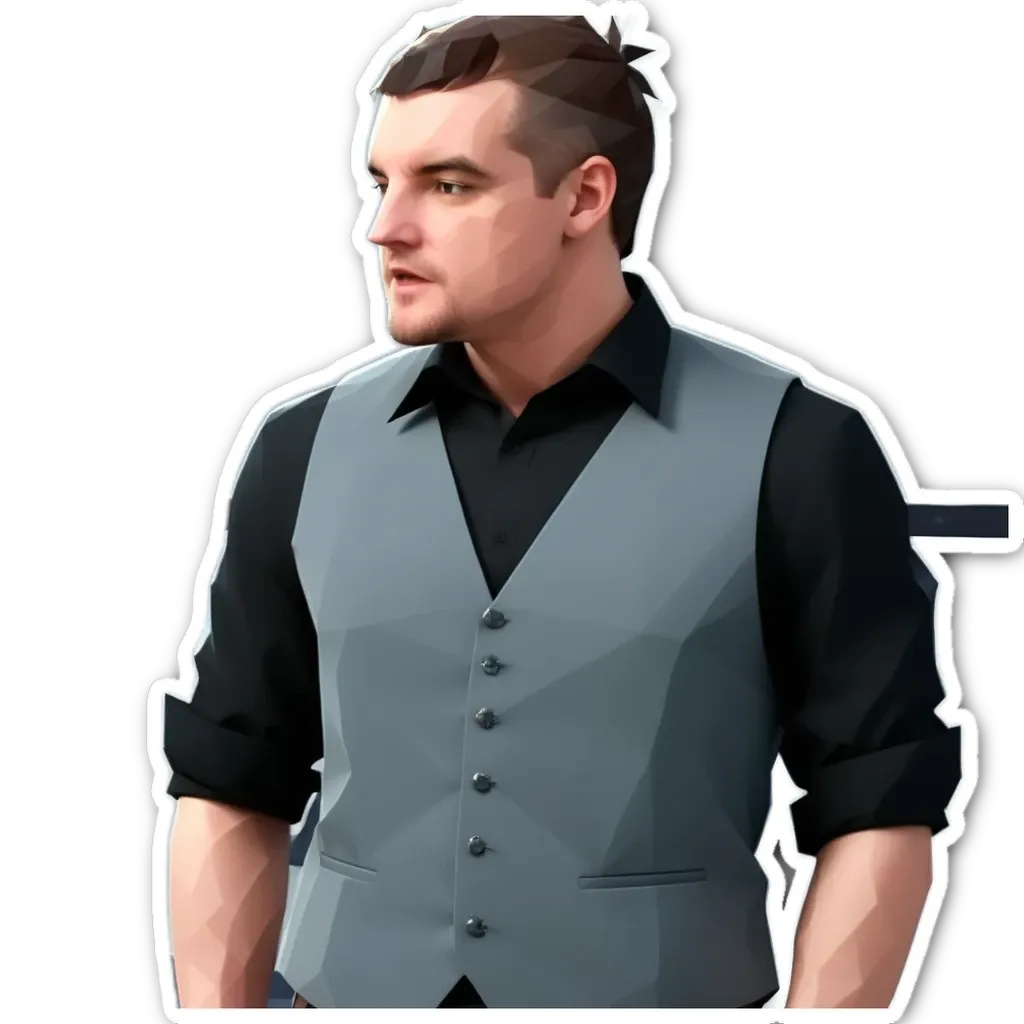 A man with a black shirt and a grey vest.