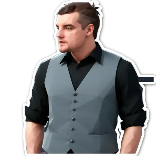 A man with a black shirt and a grey vest.
