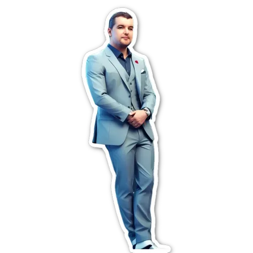 A man in a suit is standing up straight.