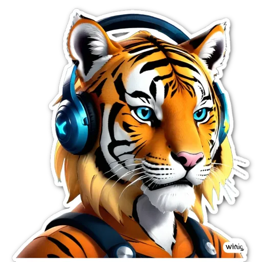 A tiger with headphones on its head.