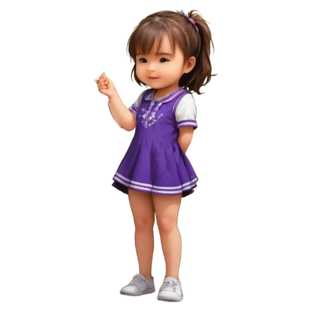 A picture of a little girl wearing a purple dress.