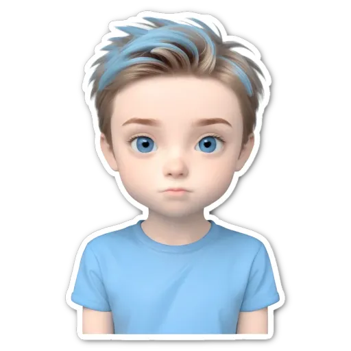 A boy with blue eyes and a blue shirt.