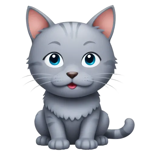 A gray cat with blue eyes is sitting on a black background.