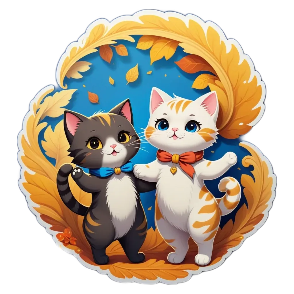 A cartoon of two cats dancing together on a black background.