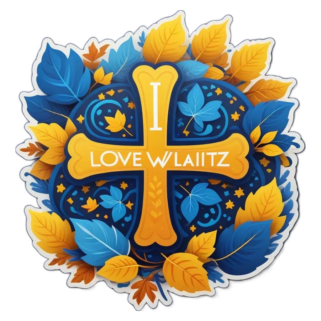 A sticker of a cross with the words I Love Wlaitz written below it.