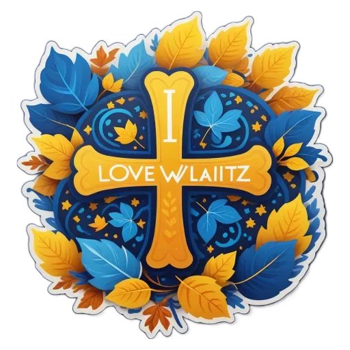 A sticker of a cross with the words I Love Wlaitz written below it.
