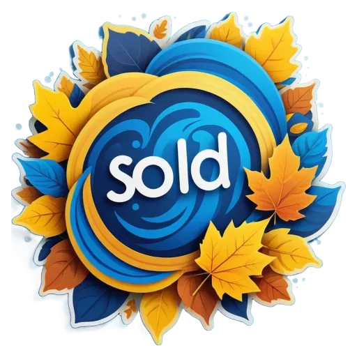 Sale on a black background with yellow and blue leaves.