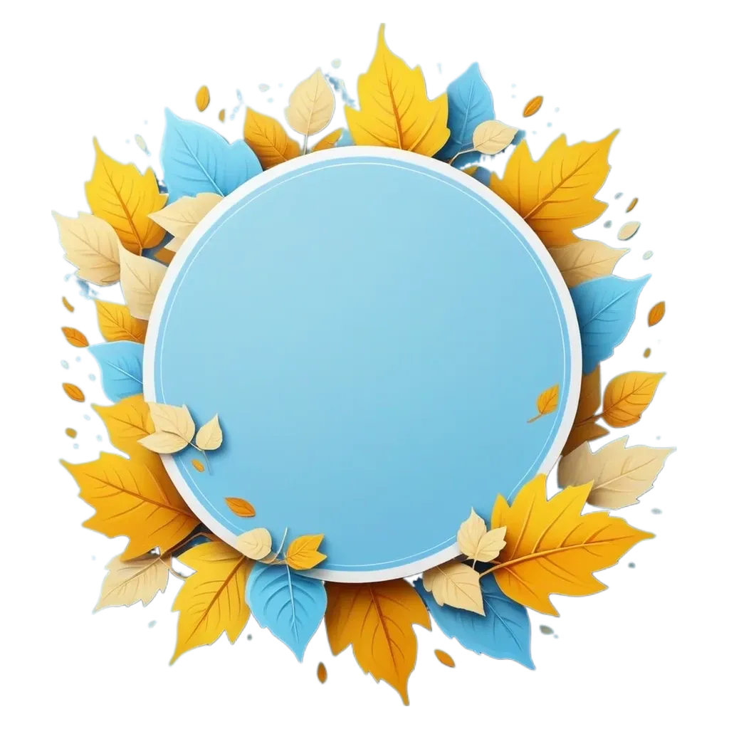 A circle with a blue inside is in the center of a leafy background.