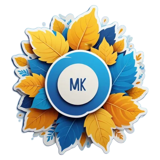 A colorful frame with a large M and K in the center.