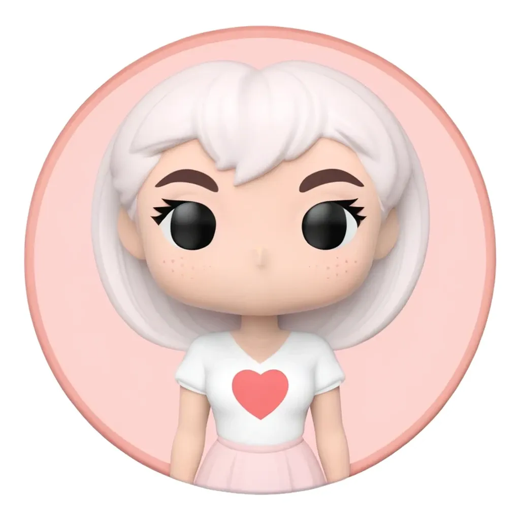A sticker of a girl with a heart on her shirt.