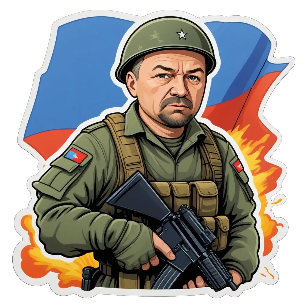 A man holding a gun in a cartoonish drawing of a soldier.