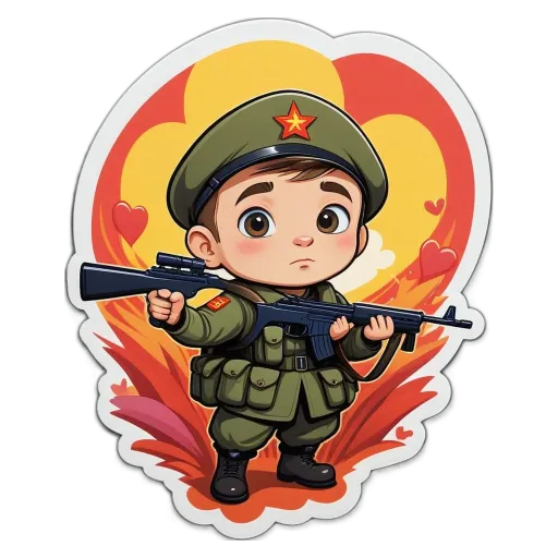 A boy with a gun that is on a black background.