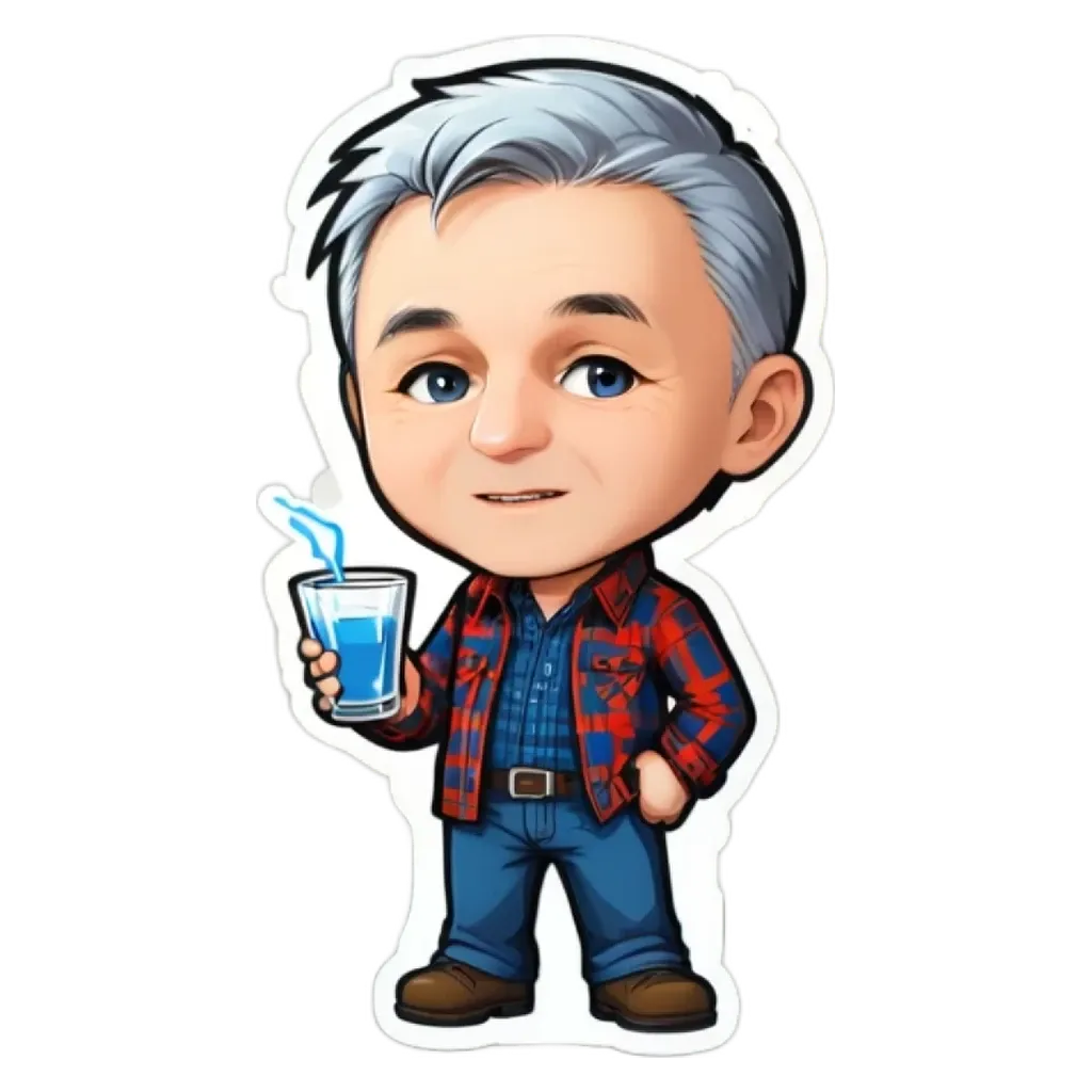 A cartoon depiction of a man holding a glass of water.