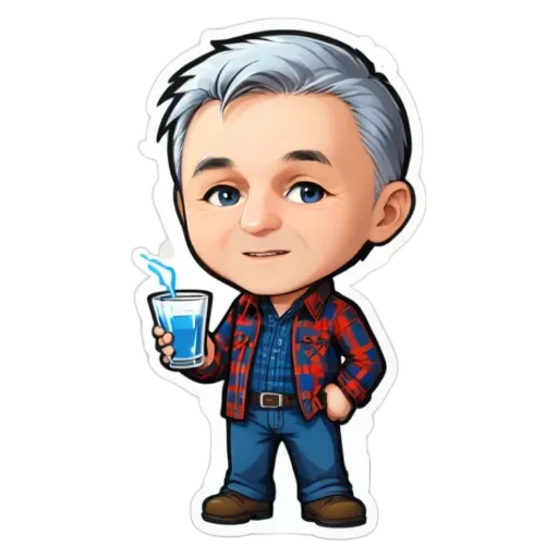 A cartoon depiction of a man holding a glass of water.