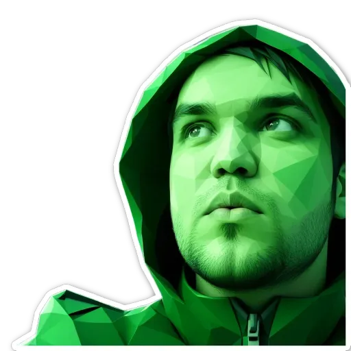 A man wearing a green hooded sweatshirt looking up.