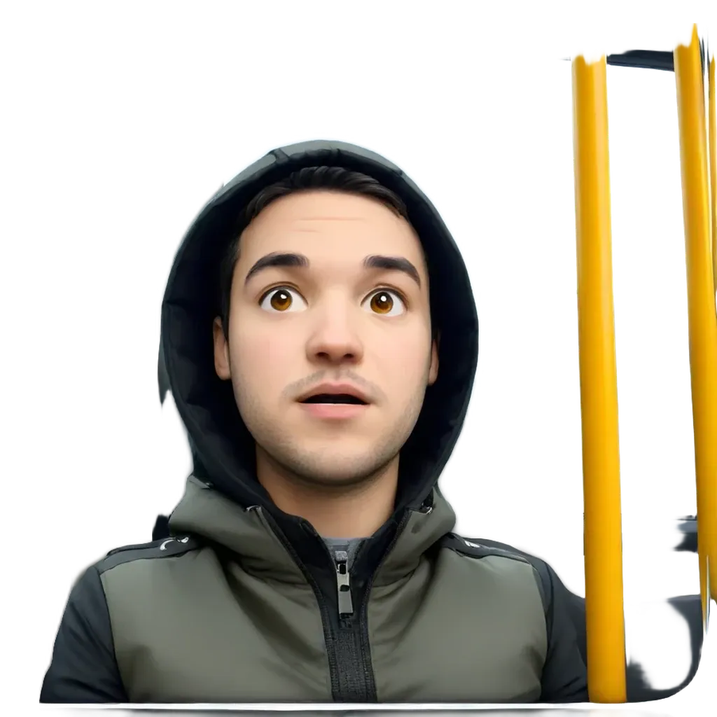 A man looks at something off camera with a yellow stick in the background.