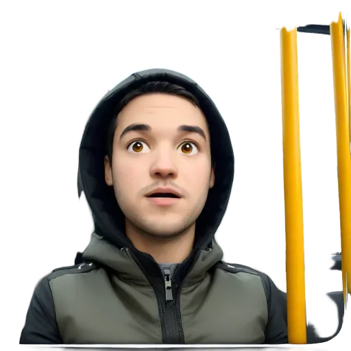 A man looks at something off camera with a yellow stick in the background.
