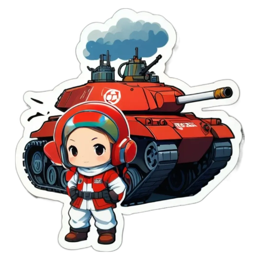 A girl is standing next to a tank, and the tank is red.