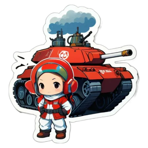 A girl is standing next to a tank, and the tank is red.