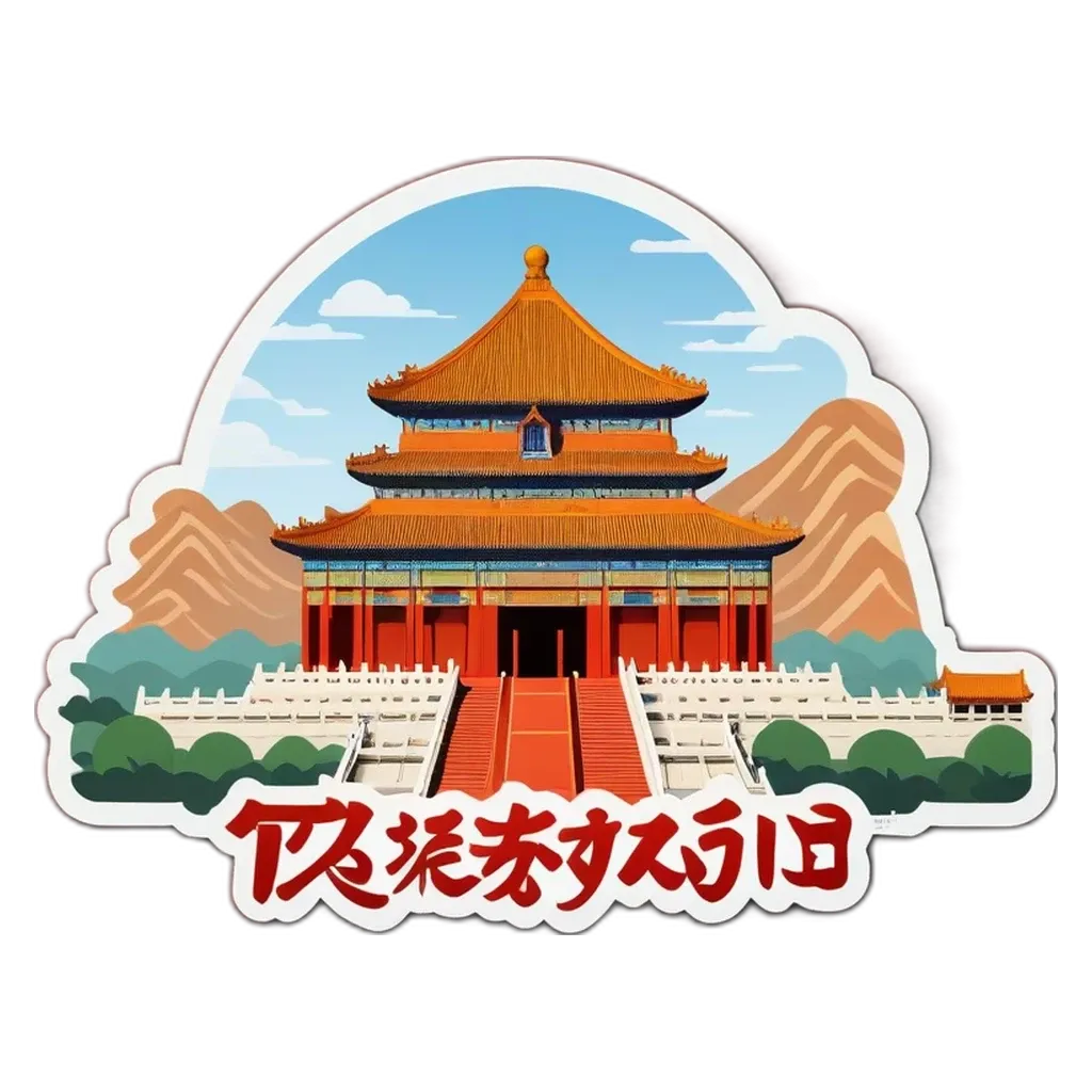 A sticker of the Great Wall of China in red and white.