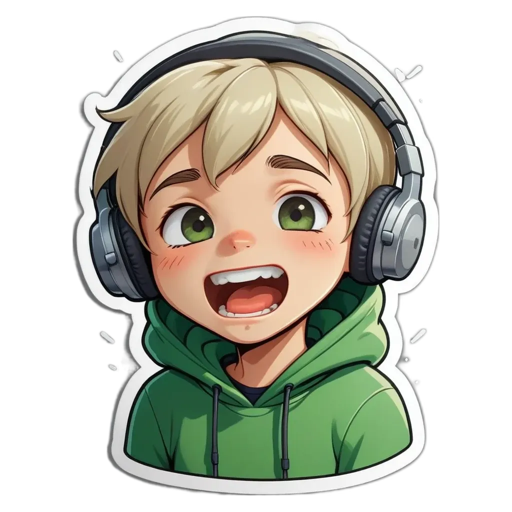 A boy wearing headphones and a green hoodie.