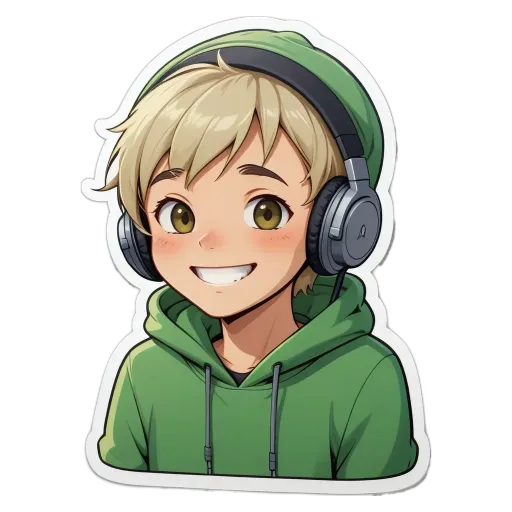 A boy wearing headphones and a green hoodie.