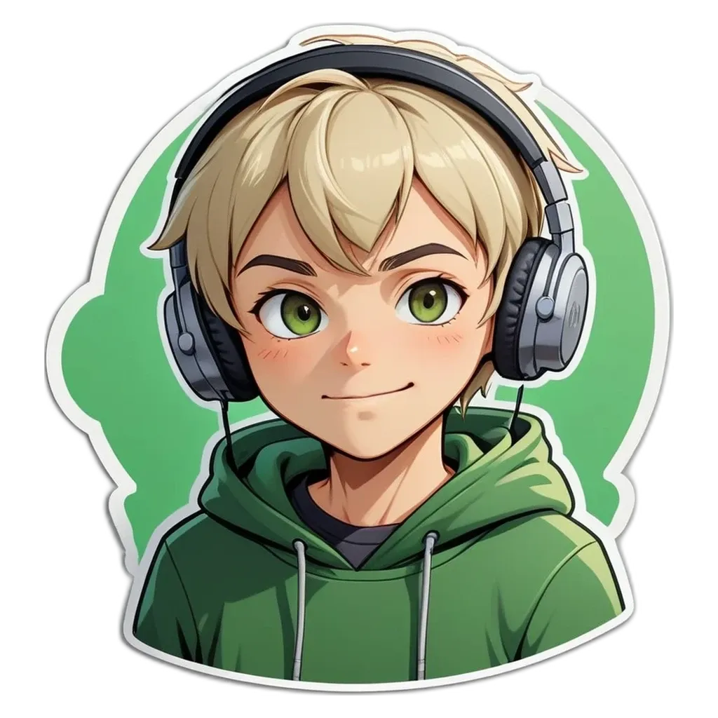 A boy wearing headphones and a green hoodie.