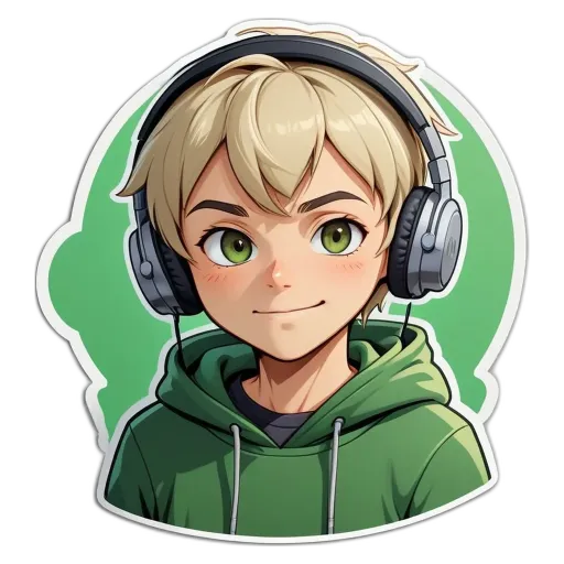 A boy wearing headphones and a green hoodie.