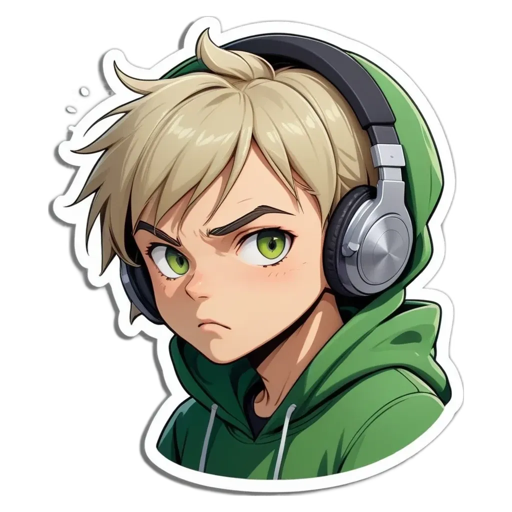 A boy with headphones on his head.