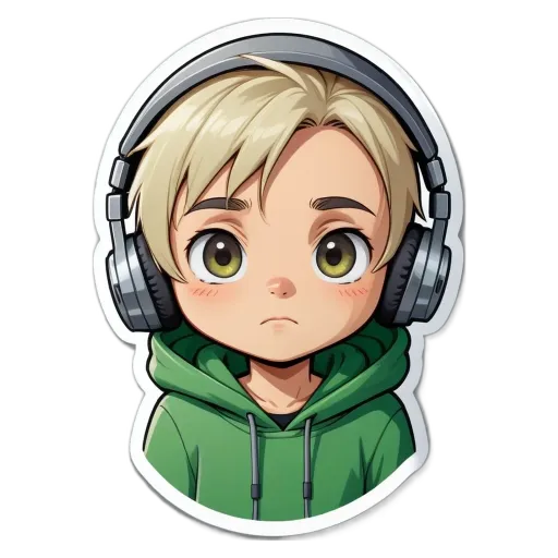 A boy wearing headphones and a green hoodie.