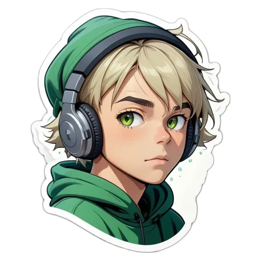 A boy with headphones on his head.