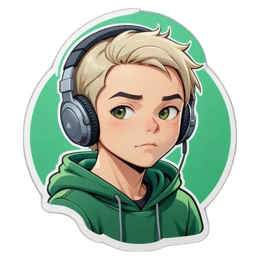 A boy wearing headphones and a green hoodie.