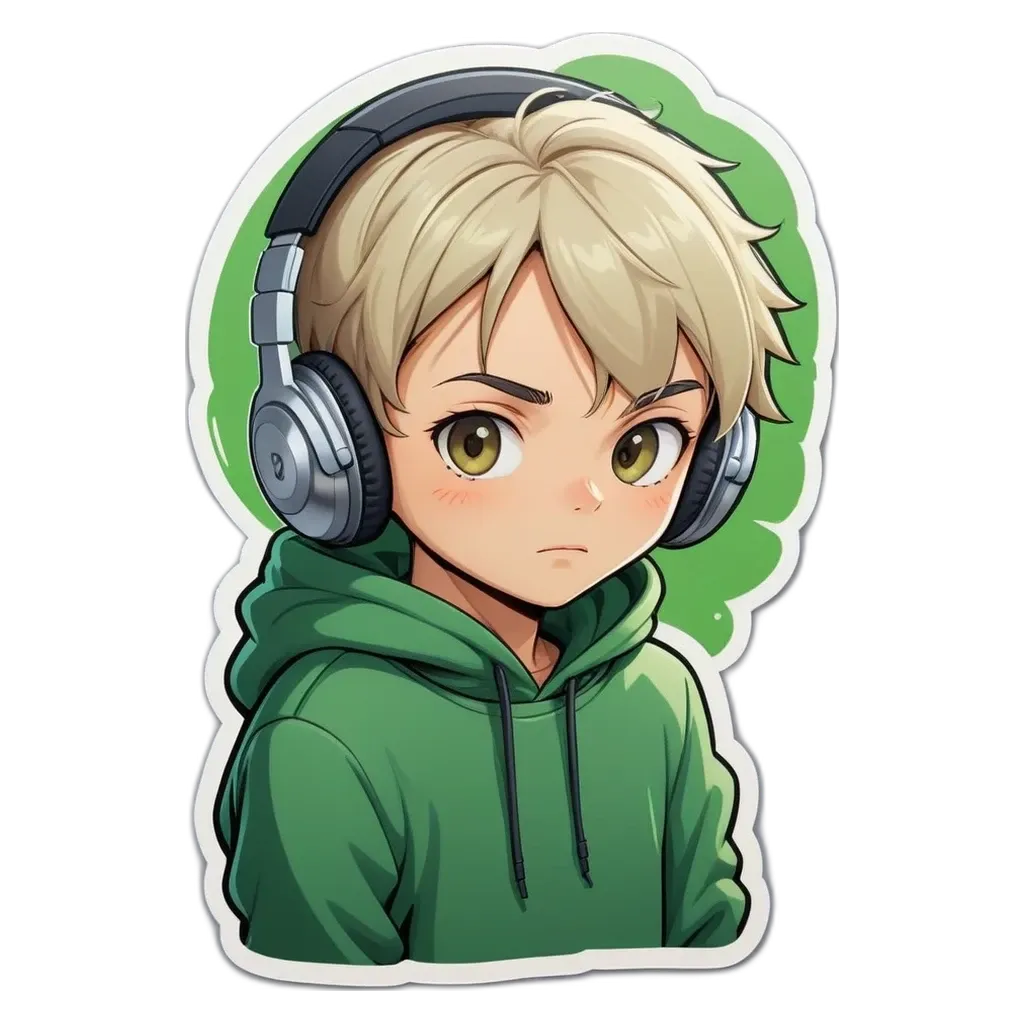 A boy with headphones on his head.