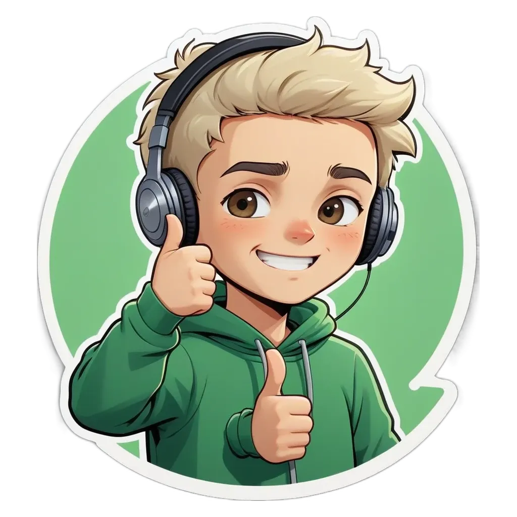 A boy with headphones on his head giving a thumbs up.