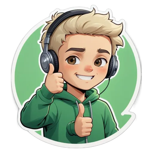 A boy with headphones on his head giving a thumbs up.