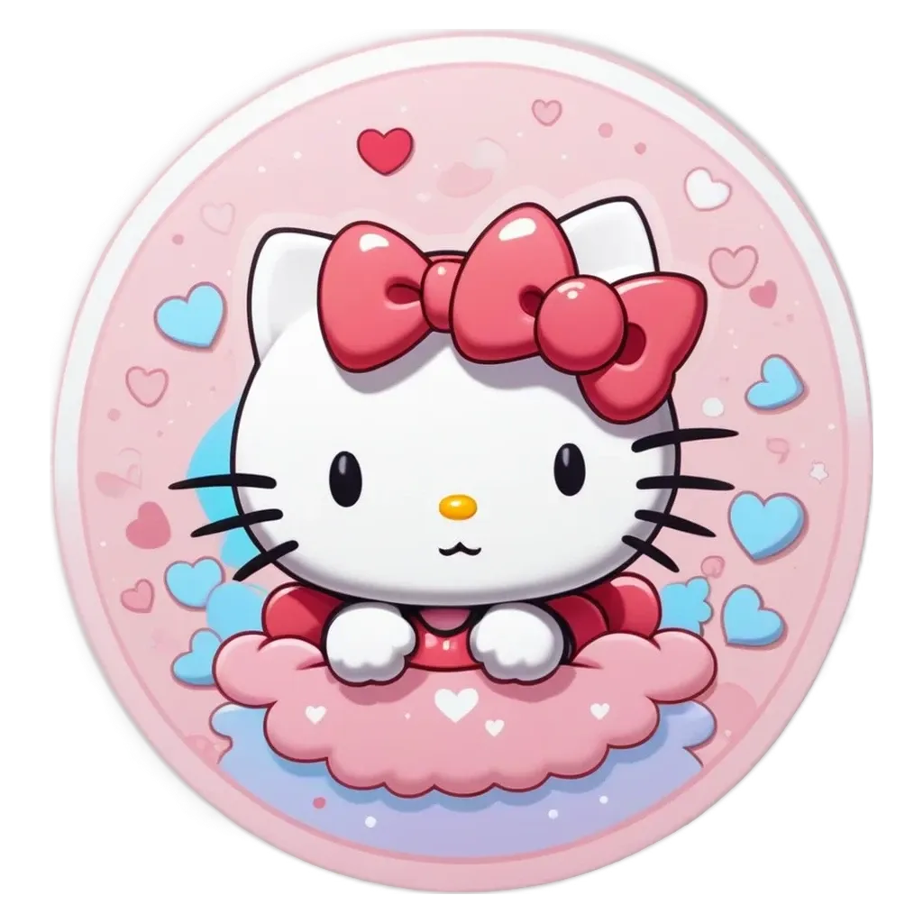 A Hello Kitty circle is on a pink background.